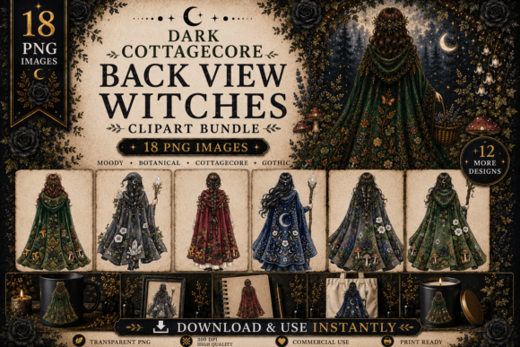 Download Dark Cottagecore Back View Witch Clipart - View Collection